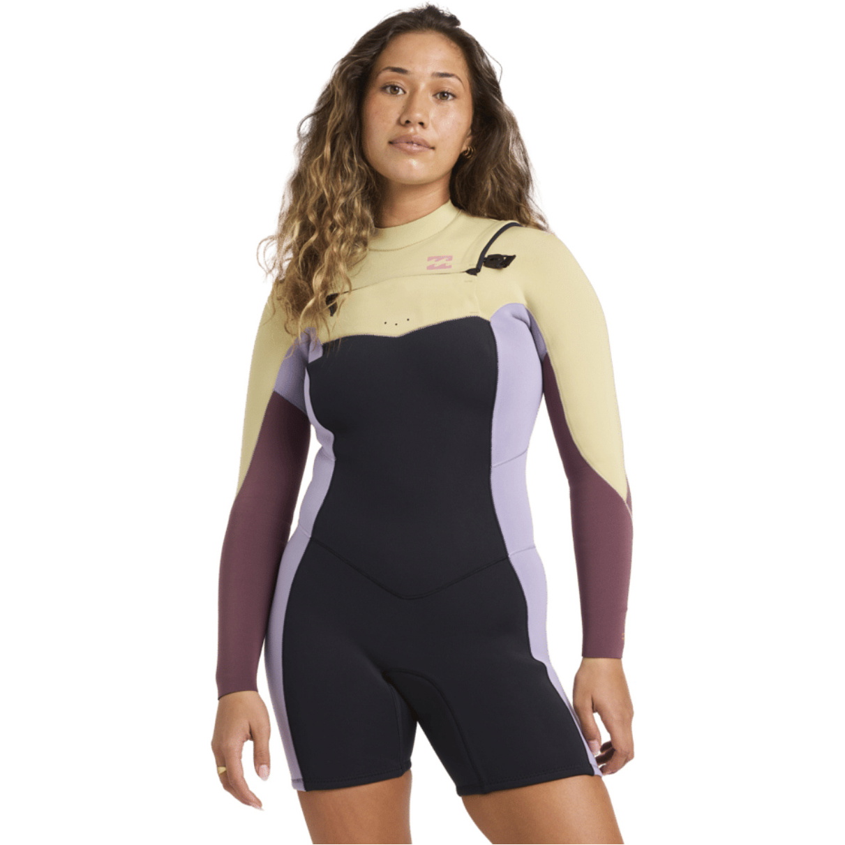 2026 Billabong Dames Synergy Natural 2mm Lange Mouwen Borst Ritssluiting Lentepak Wetsuit 24BW193513 - Grey Violet